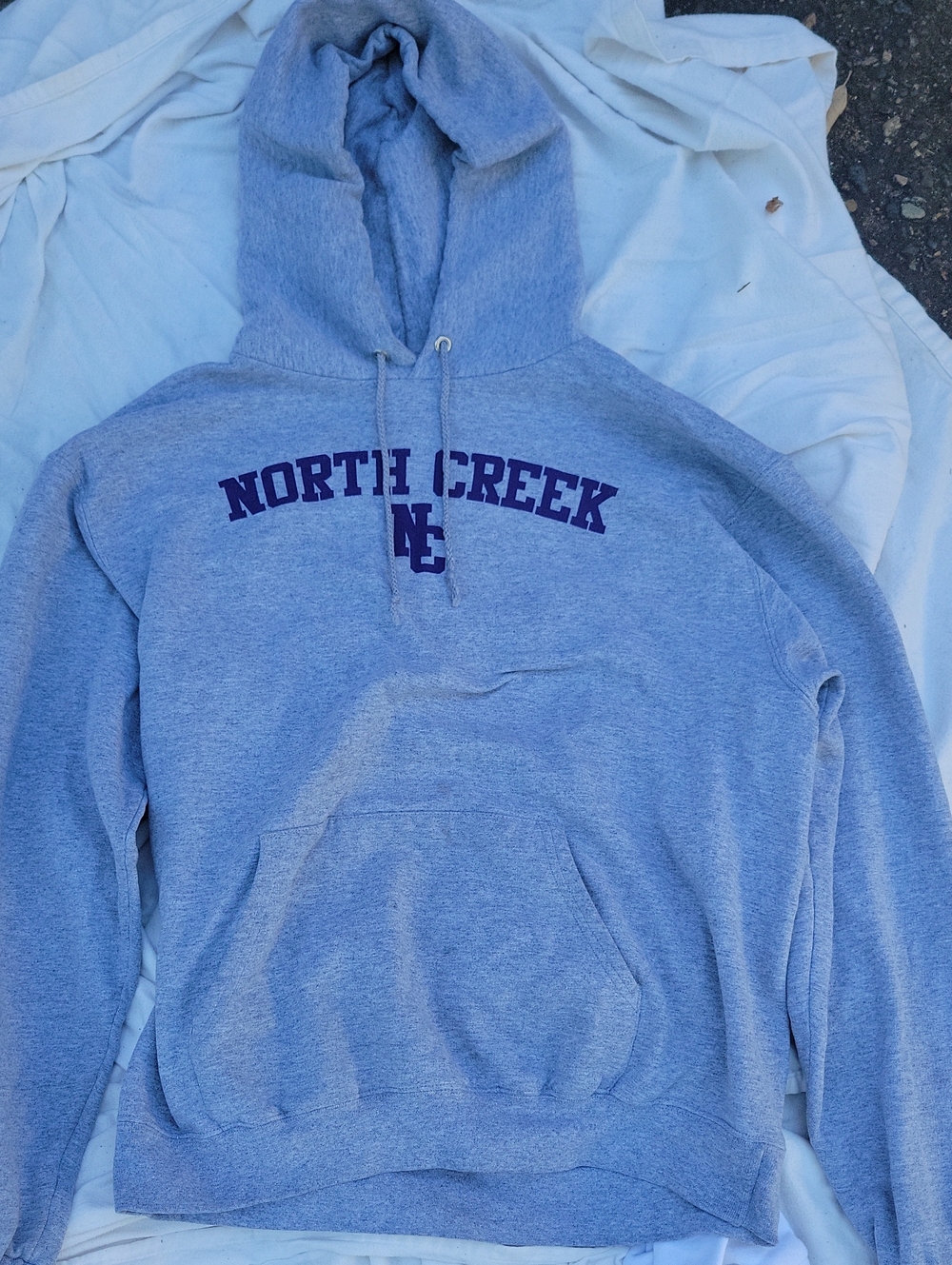 Champion Women's Gray Crewneck Hoodie, Purple North Creek Logo Size Large